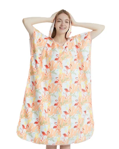 Towel Poncho Womens -Flamingo-Quick-Dry Microfiber