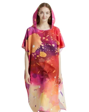 Womens Poncho Towel-CRIMSON FLOWER- Quick-Dry  Microfiber
