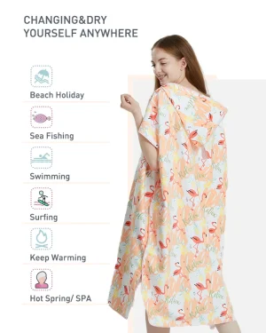 Towel Poncho Womens -Flamingo-Quick-Dry Microfiber