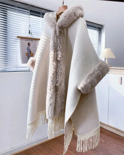 Poncho Women’s-Batwing Sleeve Fur